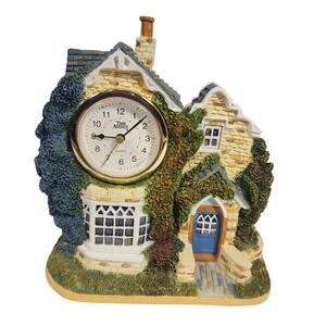 Time Avenue Quartz Cottage House Clock Tabletop Desk Decor Blue Door Chimney